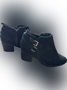 Sonoma Black Suede Ankle Booties with Buckle Straps 9.5W
